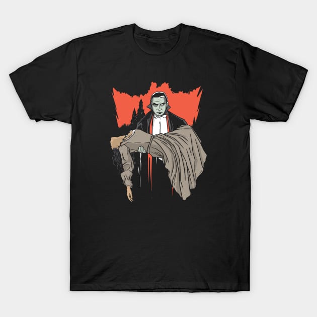 Dracula Vampire Carrying a Woman Illustration T-Shirt by SLAG_Creative